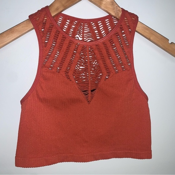 Forever 21 Crop Tank Top Cut Out Ribbed Stretchy  Terracotta Orange Size Medium - Picture 3 of 5